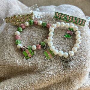 AKA Beaded Charm Bracelets and Pin Set